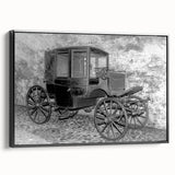 Black and white vintage poster art of a classic car on framed canvas, suitable for bedroom wall decor.