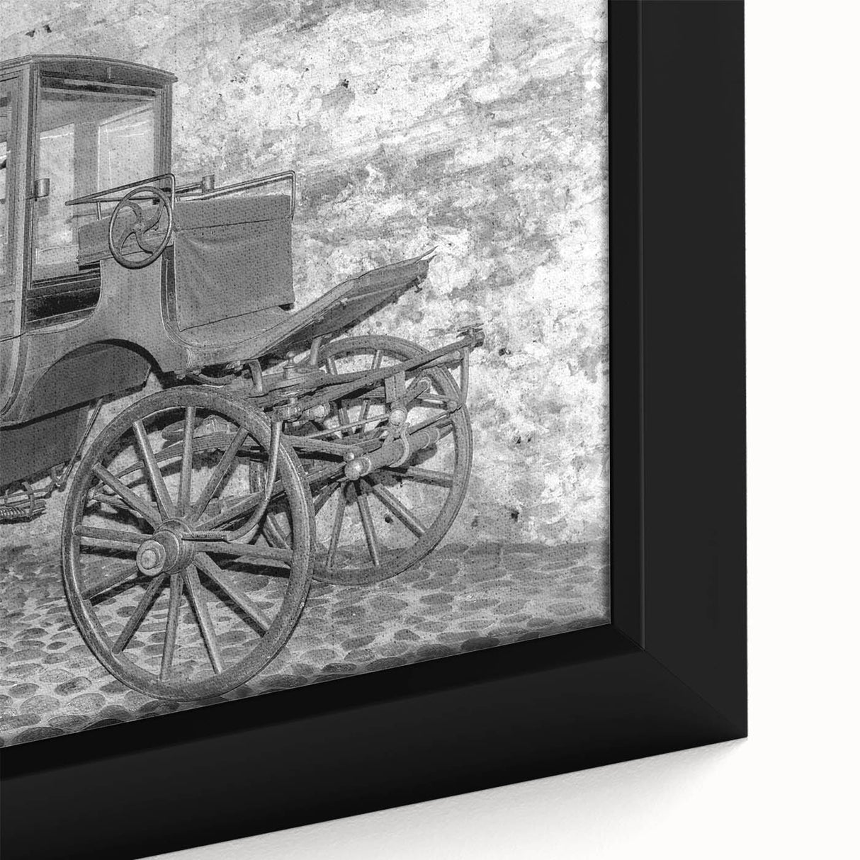 Extra large black wall art featuring colorful, textured depictions of various service vehicles on a framed canvas.