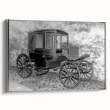 Framed canvas featuring a vintage poster of colorful service vehicles in black, ideal for a themed playroom.