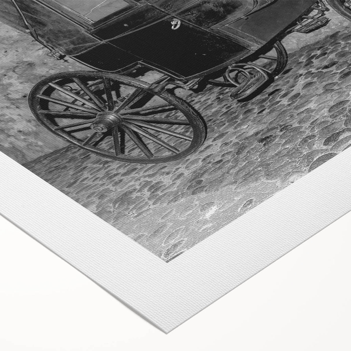 Art deco poster of a vintage car in monochrome tones on rolled canvas, suitable for dining room or bathroom wall art.