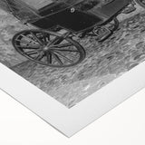 Art deco poster of a vintage car in monochrome tones on rolled canvas, suitable for dining room or bathroom wall art.