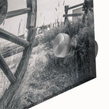 Large abstract wall art featuring mid-century modernist designs of service vehicles in vibrant colors.