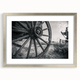 Textured art print featuring abstract design of service vehicles in muted silver and gray tones on a framed mat.