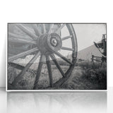 Art deco poster of colorful service vehicles on a white acrylic frame, ideal for nursery wall art.