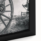 Extra large framed canvas featuring a close-up of colorful, textured vehicles in a black background.