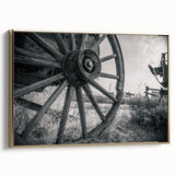 Framed canvas featuring vintage-style black landscape painting of service vehicles, ideal for bedroom wall art.