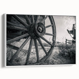 Framed canvas of vintage poster art featuring colorful, assorted service vehicles on a black background.