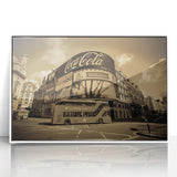 Art deco poster featuring a collection of stylized service vehicles in muted colors on a white acrylic frame.