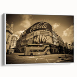 Vintage poster art of colorful service vehicles on a black background, framed canvas, ideal for living room decor.