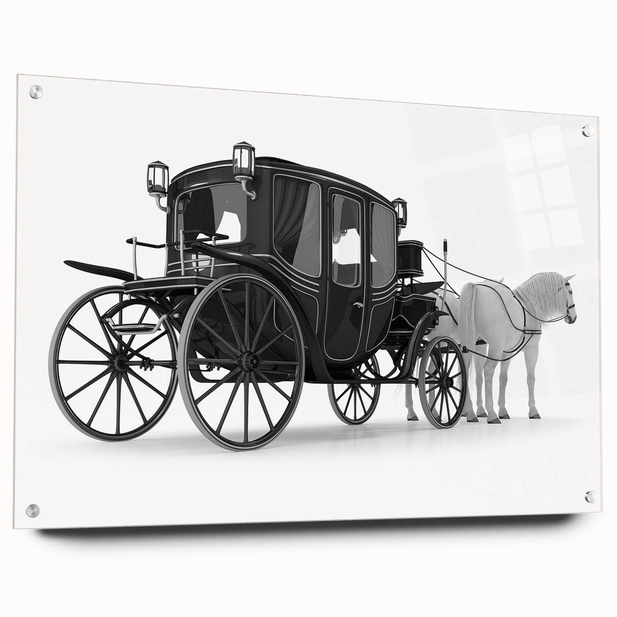 Acrylic print of abstract service vehicles in shades of blue and gray, suitable for dining room or bedroom wall art.
