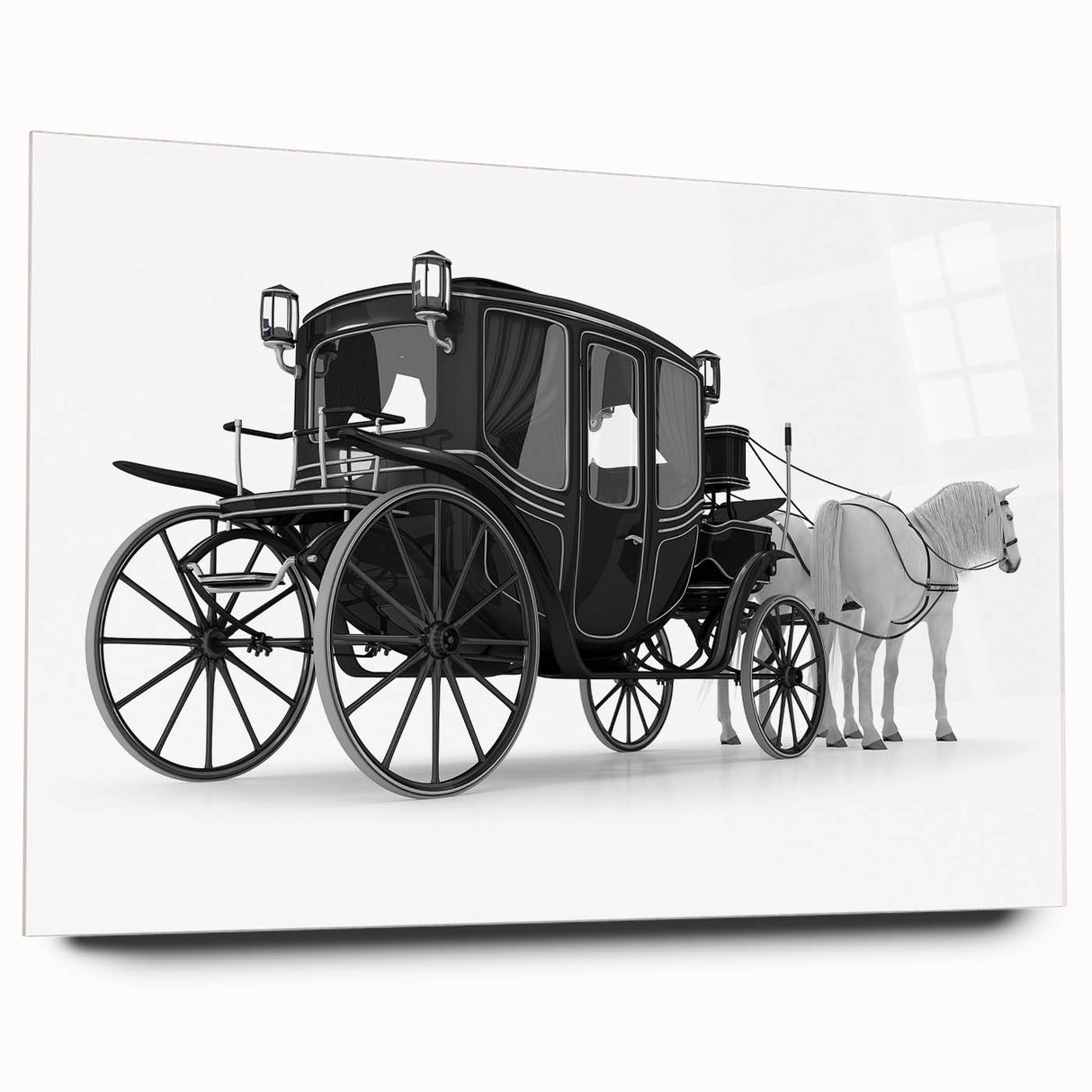 Acrylic print of large abstract art featuring assorted service vehicles in muted colors.