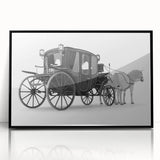 Large abstract wall art featuring a collection of stylized service vehicles in black and white tones, framed in acrylic.