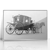 Art deco poster of assorted vintage service vehicles in muted colors on white acrylic, ideal for nursery wall art.