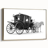 Framed canvas featuring a vintage poster of black landscape art with service vehicles, ideal for bedroom wall decor.