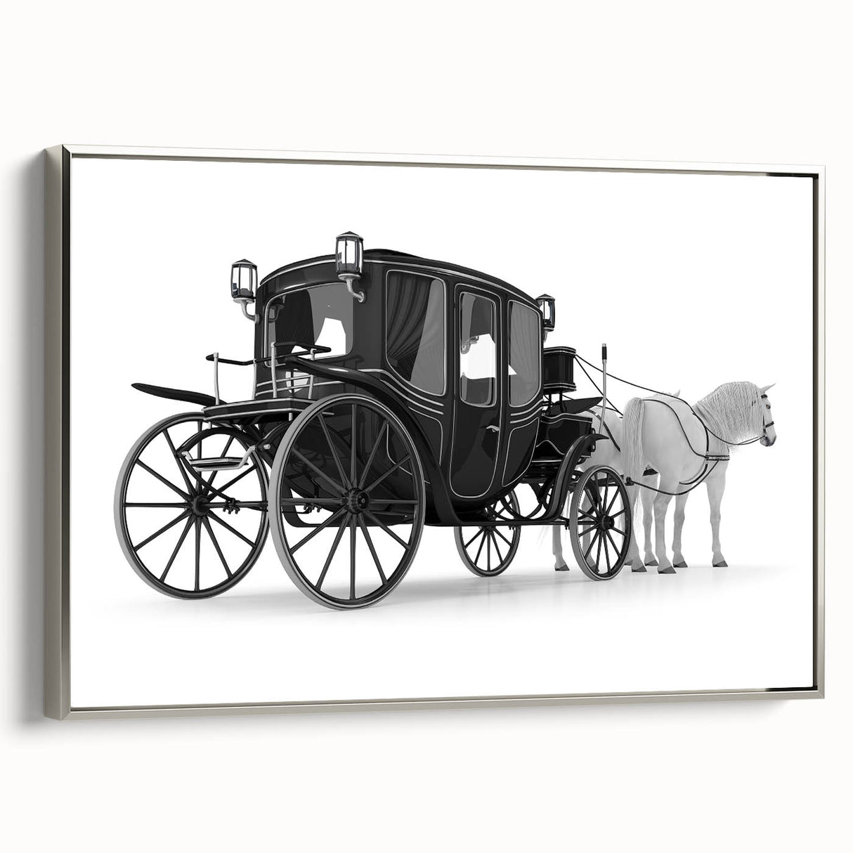 Framed canvas featuring a vintage poster-style landscape art painting of colorful service vehicles.