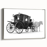 Framed canvas featuring a vintage poster-style landscape art painting of colorful service vehicles.