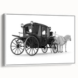 Vintage poster art of colorful service vehicles on a black background, framed canvas, ideal for living room decor.