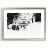 Textured abstract art print of stylized service vehicles in muted gray, framed in silver, ideal for bedroom art.