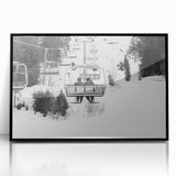 Large abstract wall art featuring mid-century modernist style service vehicles in muted colors on a black acrylic framed…