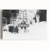 Black and white stretched canvas featuring a collection of vintage service vehicles, ideal for kitchen wall art.