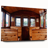 Acrylic print of abstract vehicles in muted gray, ideal for modern bedroom or dining room decor.