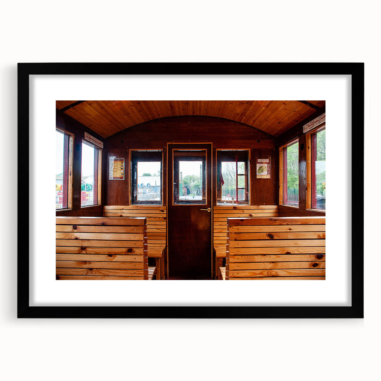 Extra large abstract art print featuring a colorful, textured depiction of service vehicles on a black framed canvas.