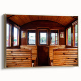 Framed canvas featuring a vintage poster of a black landscape with service vehicles, ideal for bedroom wall art.