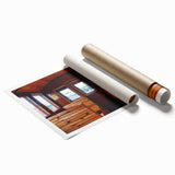 Extra large wall art featuring a collection of vintage service vehicles in muted earth tones on rolled canvas.