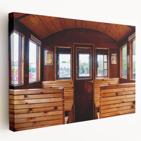 Large art print of assorted service vehicles in vibrant colors on a stretched canvas, ideal for kitchen wall art.