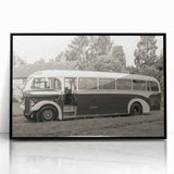Large abstract wall art featuring a collection of stylized service vehicles in black and white, framed acrylic.