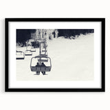 Extra large abstract art print featuring colorful, textured vehicles in a black frame, ideal for living room decor.