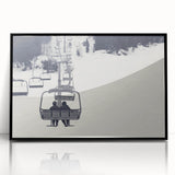 Large abstract wall art featuring mid-century modernist style service vehicles in muted earth tones, framed acrylic.