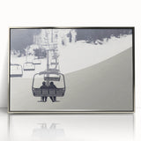 Mid-century modernist art featuring a collection of stylized service vehicles in muted colors on a framed acrylic print.