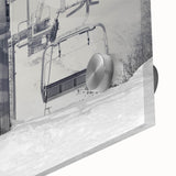 Mid-century modernist art featuring abstract transportation vehicles in neutral and earth tones on acrylic glass.