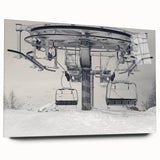 Acrylic print of a large abstract design featuring assorted service vehicles in muted earth tones.