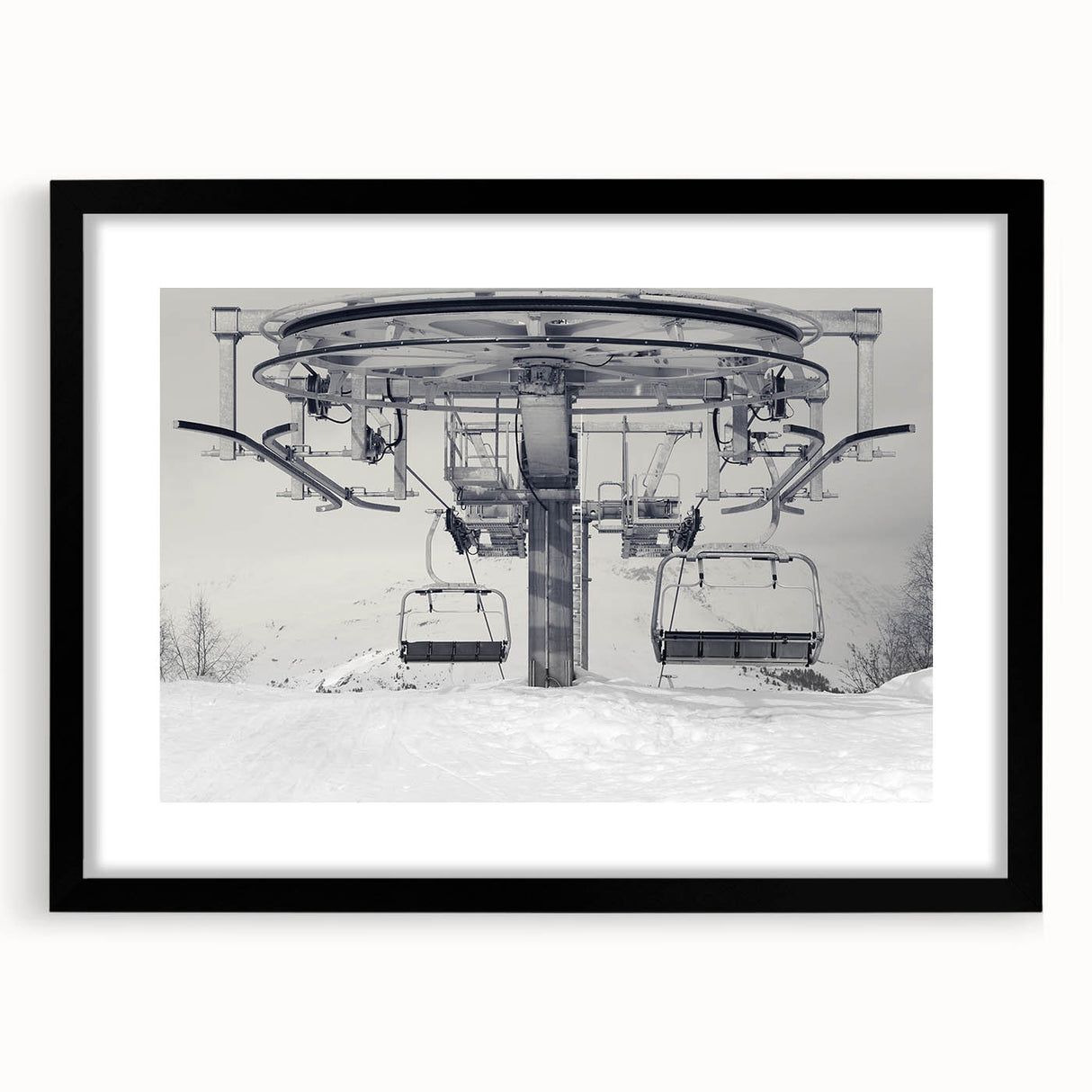 Abstract art print featuring colorful, textured vehicles on a large canvas, ideal for living room decor.