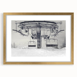 Extra large abstract art print featuring textured service vehicles in muted earth tones, framed in gold.