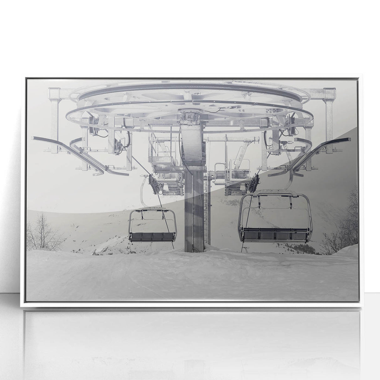 Art deco poster of stylized vintage cars in monochrome, framed acrylic, ideal for nursery wall art.