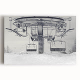 Black and white print of various service vehicles on large stretched canvas, suitable for kitchen wall art.