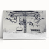 Black and white stretched canvas featuring a collection of vintage service vehicles, ideal for kitchen wall art.