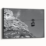 Black and white vintage poster art of service vehicles on a framed canvas, ideal for bedroom wall decor.