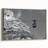 Framed canvas featuring a vintage poster of black service vehicles in landscape format, ideal for bedroom wall art.