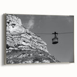 Framed canvas landscape art painting featuring vintage-style service vehicles in black with colorful accents.