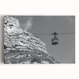 Black and white stretched canvas featuring a collection of vintage service vehicles, ideal for kitchen wall art.