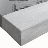 Black and white landscape art painting on stretched canvas featuring a detailed scene of service vehicles.