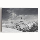 Black and white print of vintage service vehicles on stretched canvas, suitable as large kitchen wall art.