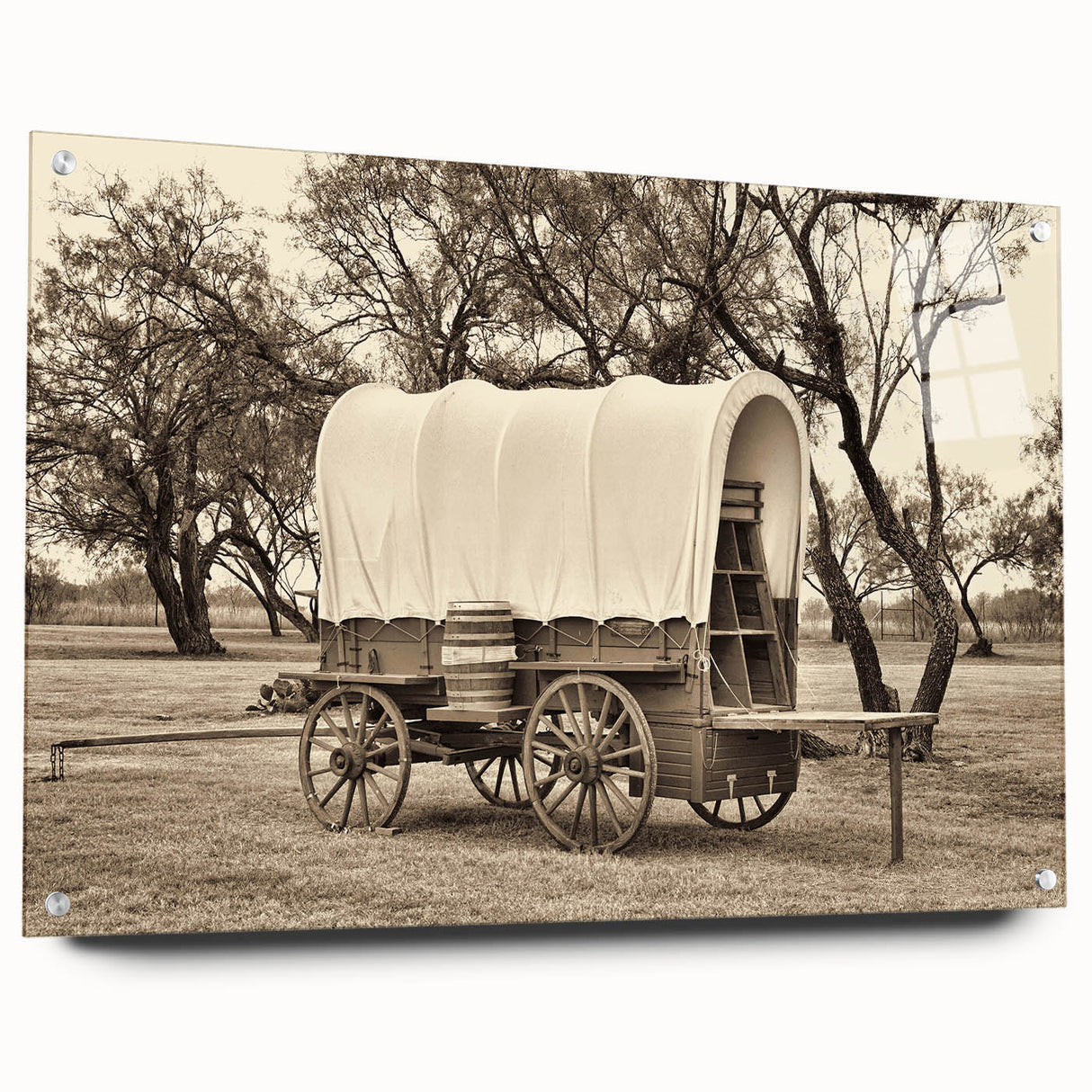 Acrylic print of abstract vehicles in muted gray and blue tones, ideal for modern bedroom or dining room decor.