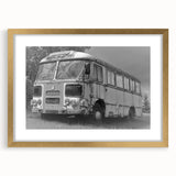 Extra large abstract art print featuring textured design of service vehicles in muted earth tones on a framed canvas.