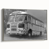 Framed canvas of colorful vintage vehicles in a landscape setting, ideal for a themed restaurant decor.