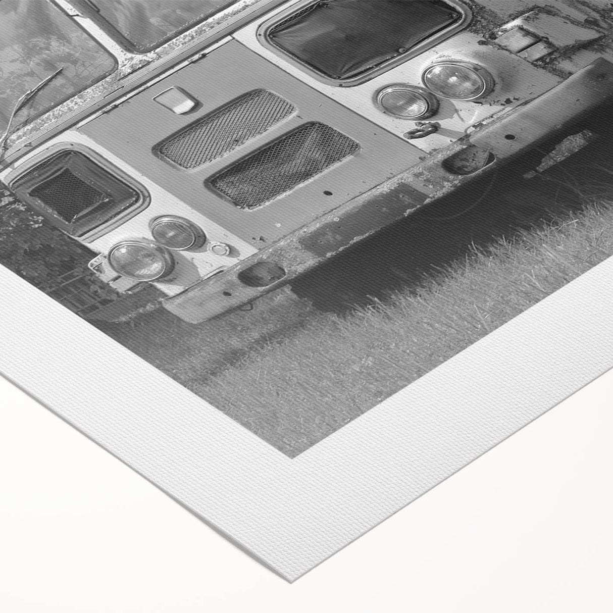 Art deco poster featuring a collection of vintage service vehicles in muted colors on rolled canvas.